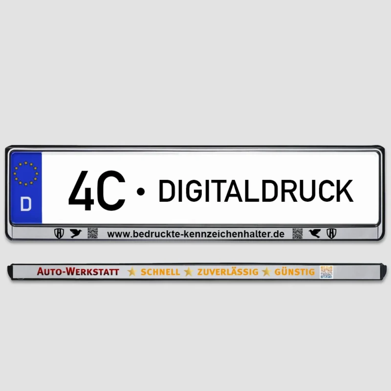 Silberner Kennzeichenhalter 4C-Digitaldruck - Produktbild