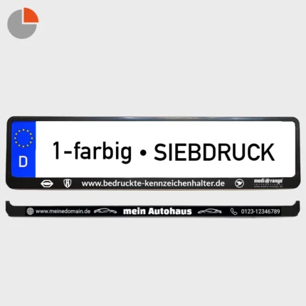 Foto eines Kennzeichenhalter mit 1-farbigem Siebdruck von "www.bedruckte-kennzeichenhalter.de"