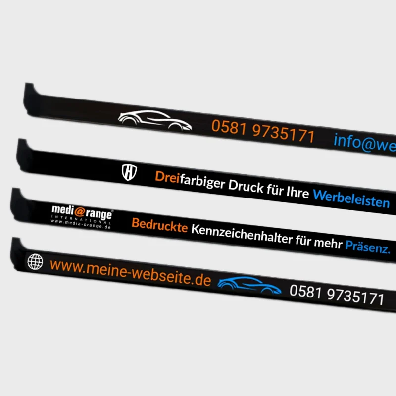 3-farbig bedruckte Werbeleisten von bedruckte-kennzeichenhalter.de im Detail