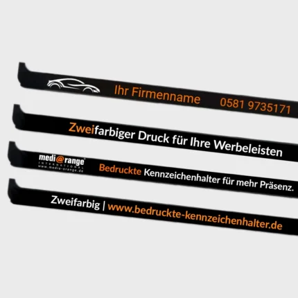 2-farbig bedruckte Werbeleisten von bedruckte-kennzeichenhalter.de im Detail
