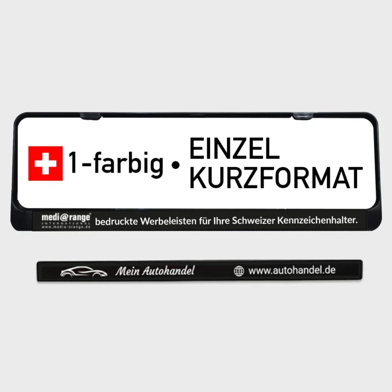 Schweizer Kennzeichenhalter Produktbild Frontansicht kurz Einfarbiger-Druck