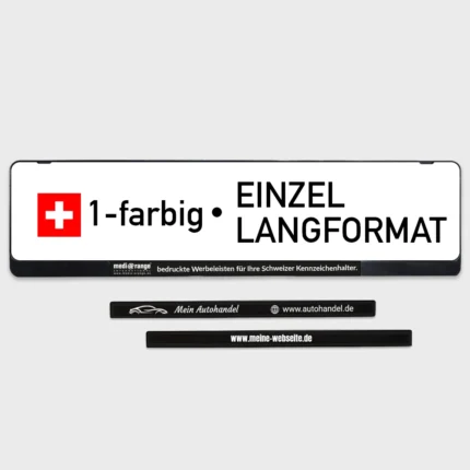 Schweizer Kennzeichenhalter Produktbild Frontansicht lang Grundplatte mit einfarbigem Druck