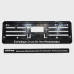 Schweizer Kennzeichenhalter Produktbild Frontansicht kurz Grundplatte mit einfarbigem Druck