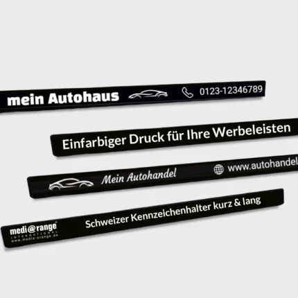 Schweizer Kennzeichenhalter Produktbild Werbeleisten mit einfarbigem Druck