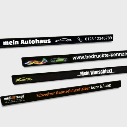 Schweizer Kennzeichenhalter von bedruckte-kennzeichenhalter.de - Produktbild Werbeleisten im Detail