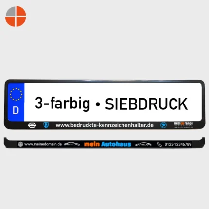Foto eines Kennzeichenhalter mit 3-farbigem Siebdruck