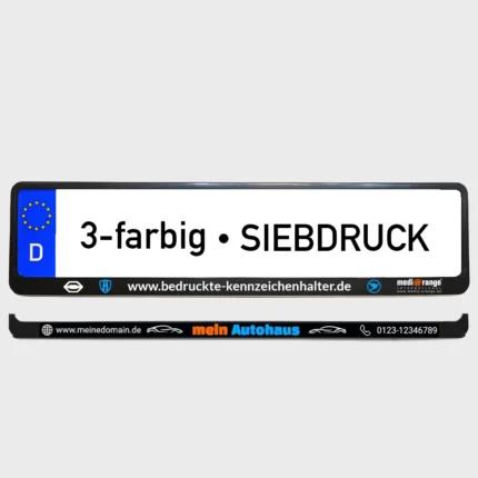 Foto eines Kennzeichenhalter mit 3-farbigem Siebdruck