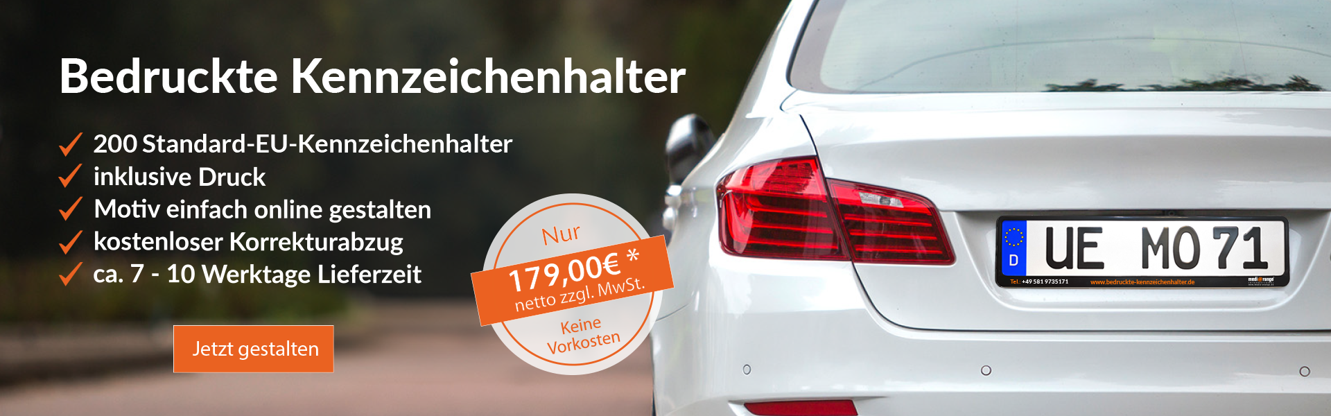 Unser Angebotspreis für 200 bedruckte Kennzeichenhalter