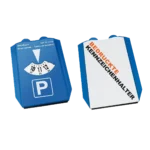 Mehrsprachige Parkscheibe bedruckt mit Logo als praktischer Werbeartikel für Unternehmen